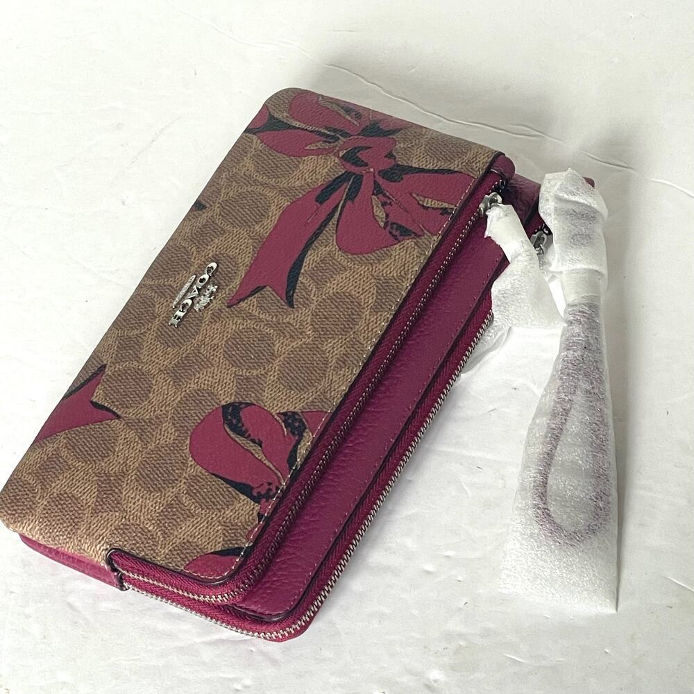 Coach CAA84 Double Zip Phone Wallet Red Bow Signature Canvas Wristlet - Picture 4 of 9